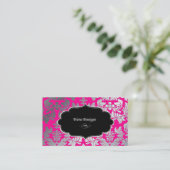 Carte De Visite PixDezines Faux argent baroque damask rose chaud (Debout devant)