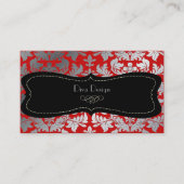 Carte De Visite PixDezines Faux argent baroque damassé rouge/noir (Devant)