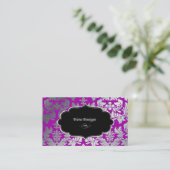 Carte De Visite PixDezines Faux argent baroque damassé violet (Debout devant)