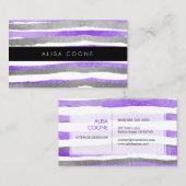 Carte De Visite PixDezines faux argentés+bandes de feuilles violet (Devant / Derrière)