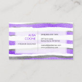 Carte De Visite PixDezines faux argentés+bandes de feuilles violet (Dos)