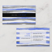 Carte De Visite PixDezines faux bandes bleu+argent (Devant / Derrière)