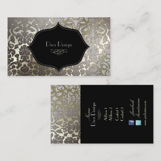 Carte De Visite PixDezines faux flore argent damas/do-it-yourself  (Devant / Derrière)