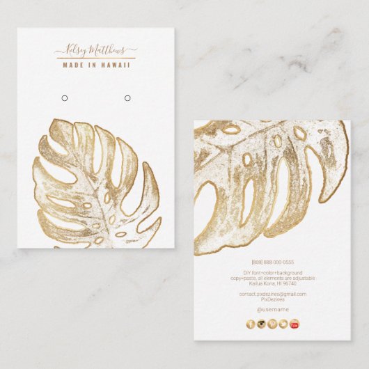 Carte De Visite PixDezines Faux Gold Tropical Leaves Earrings (Devant / Derrière)