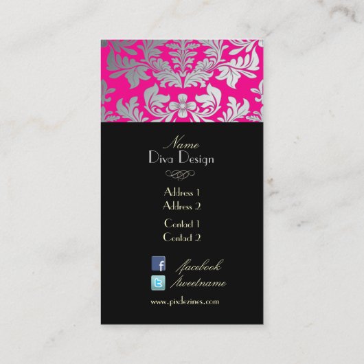 Carte De Visite PixDezines FAUX SILVER BAROQUE DAMASK/DO-IT-YOURSE (Dos)