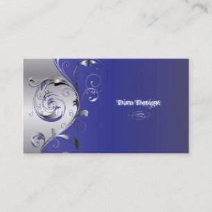 Carte De Visite PixDezines Filigree+tourbillons/argent+bleu cobalt