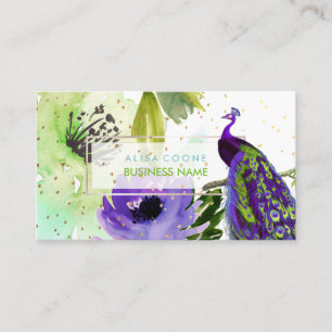 Carte De Visite PixDezines Floral Watercolor/Spectacle Peacock/Gol