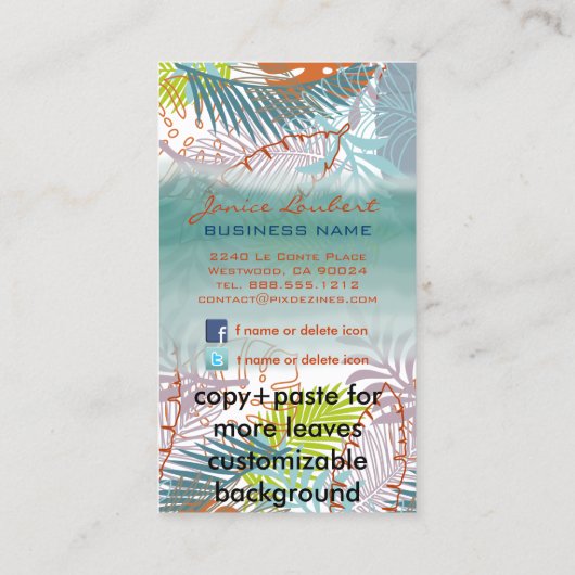 Carte De Visite PixDezines forêt tropicale/feuilles tropicaux/do-i (Dos)