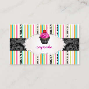 Carte De Visite PixDezines fraises tourbillons cupcake+stripes