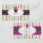 Carte De Visite PixDezines fraises tourbillons cupcake+stripes (Devant / Derrière)