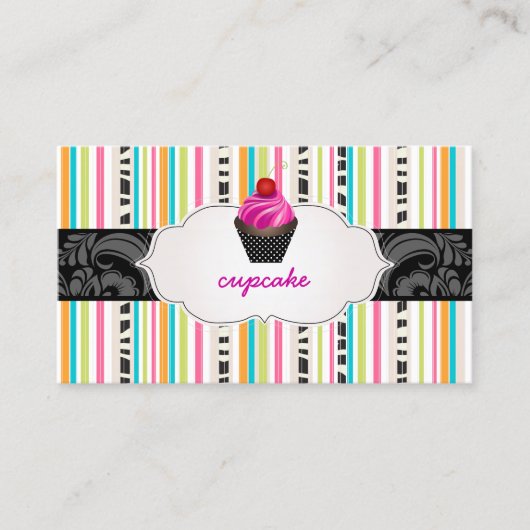 Carte De Visite PixDezines fraises tourbillons cupcake+stripes (Devant)