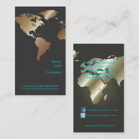 Carte De Visite PixDezines Go Global/World Map/Faux Metallic (Devant / Derrière)