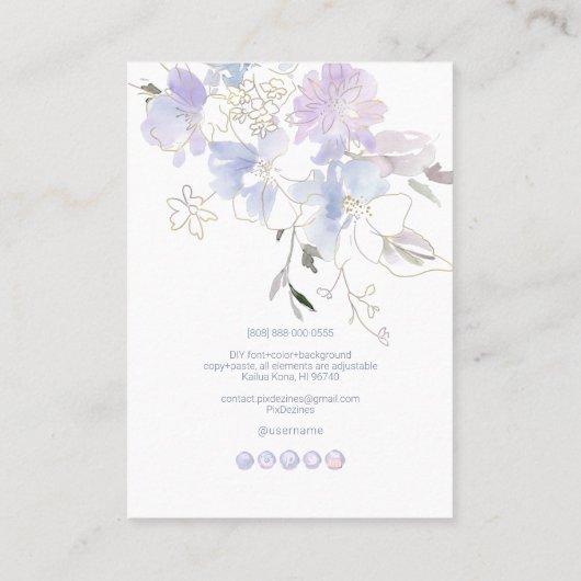 Carte De Visite PixDezines H2 Sweetpeas Dusty Blue (Dos)