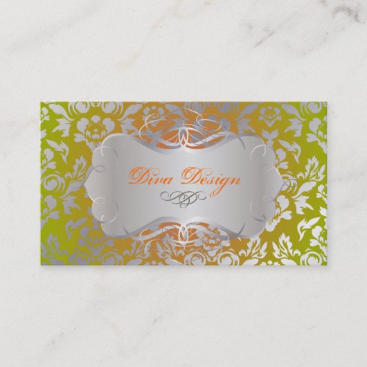 Carte De Visite PixDezines Haute Couture Damassé, Faux Argent (Devant)