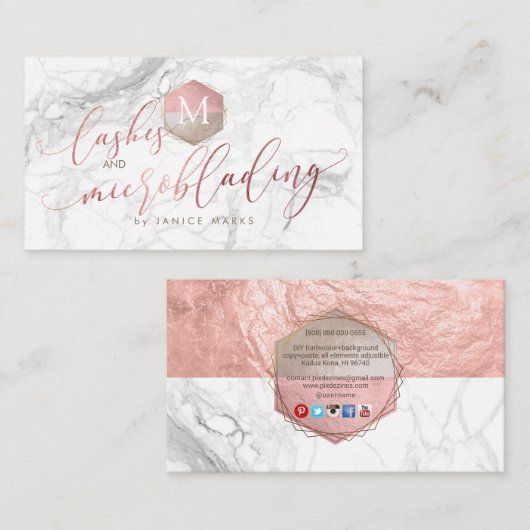 CARTE DE VISITE PIXDEZINES LASHES+MICROBAL MARBRE ROSE OR (Devant / Derrière)