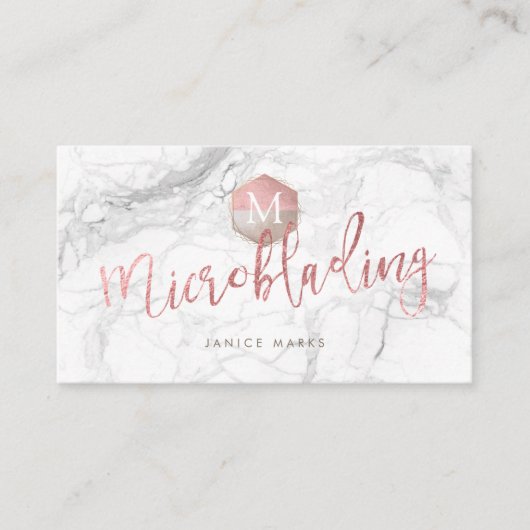 CARTE DE VISITE PIXDEZINES MICROBLADING MARBRE FAUX OR ROSE (Devant)