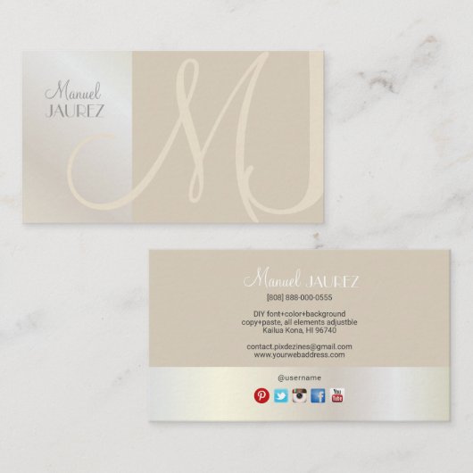 Carte De Visite PixDezines Monogramme, Chic, Élégant, Intemporel (Devant / Derrière)