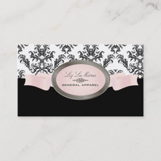 Carte De Visite PixDezines noir, rose, blanc Céleste Damask (Devant)