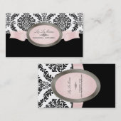Carte De Visite PixDezines noir, rose, blanc Rossette Damask (Devant / Derrière)