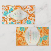 Carte De Visite PixDezines pavo damask/coral+aqua (Devant / Derrière)