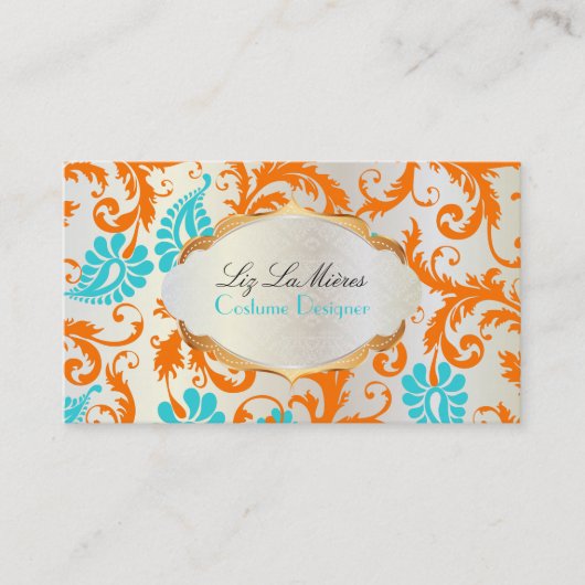 Carte De Visite PixDezines pavo damask/coral+aqua (Devant)