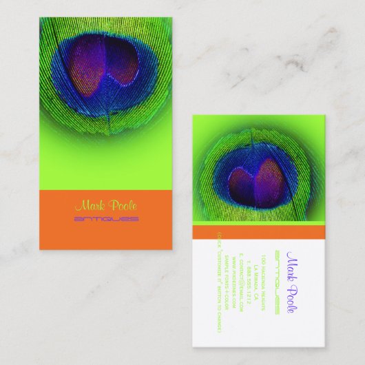Carte De Visite PixDezines Peacock oeil/cobalt+néon vert (Devant / Derrière)