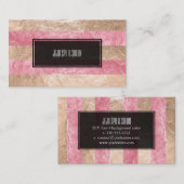 Carte De Visite PixDezines rayures/fausse feuille rose/champagne (Devant / Derrière)