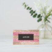 Carte De Visite PixDezines rayures/fausse feuille rose/champagne (Debout devant)