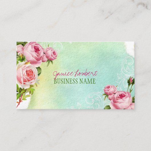 Carte De Visite PixDezines roses vintages/aquarelle (Devant)