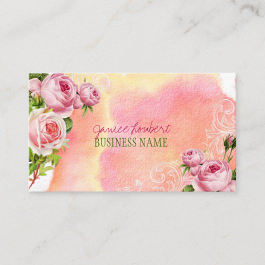 Carte De Visite PixDezines roses vintages/aquarelle (Devant)