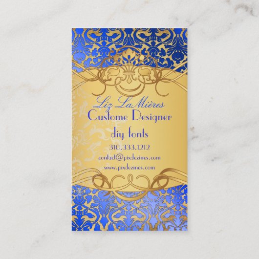 Carte De Visite PixDezines royal bleu flora damas/faux parchemin (Dos)