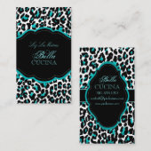 Carte De Visite PixDezines Sassy, papier guépard/turquoise+noir (Devant / Derrière)