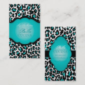 Carte De Visite PixDezines Sassy, papier guépard/turquoise+noir (Devant / Derrière)