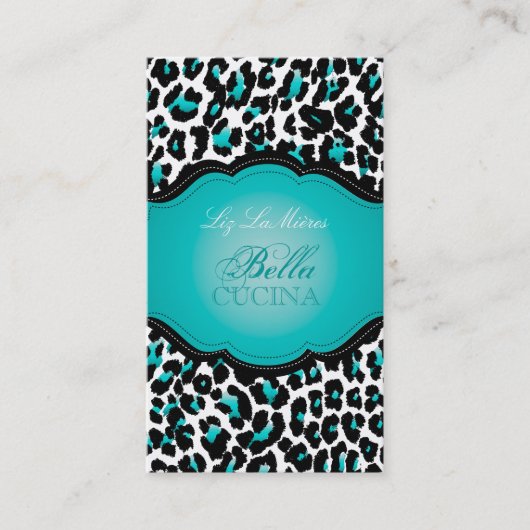 Carte De Visite PixDezines Sassy, papier guépard/turquoise+noir (Devant)