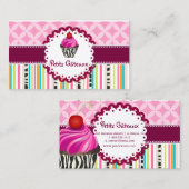 Carte De Visite PixDezines tourbillons fraises cupcake+bandes (Devant / Derrière)