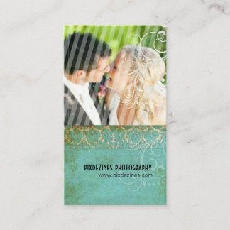 Carte De Visite PixDezines Vintage Grunge Damask / Aqua