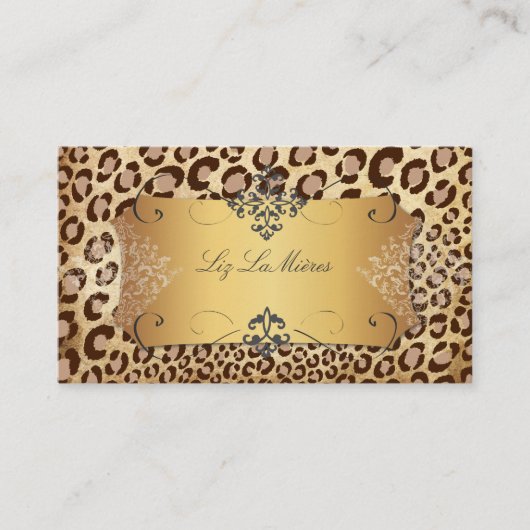 Carte De Visite PixDezines VINTAGE LEOPARD+LACE DAMASK (Devant)