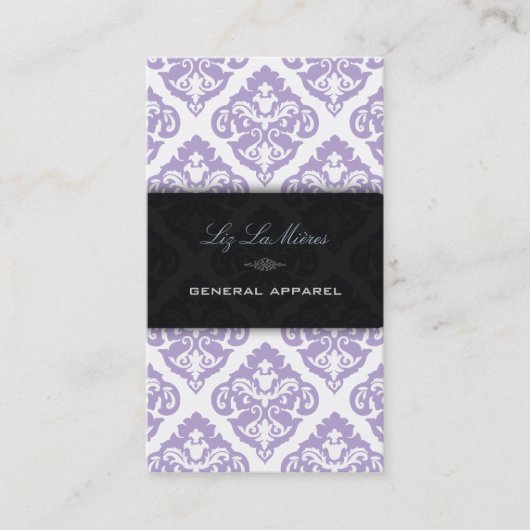 Carte De Visite PixDezines violet + blanc Olivia Damask (Devant)
