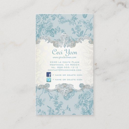 Carte De Visite PixDezinves toile/rose turquoise/arrière - plan do (Dos)