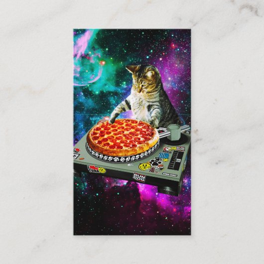 Carte De Visite Pizza de chat du DJ de l'espace (Devant)