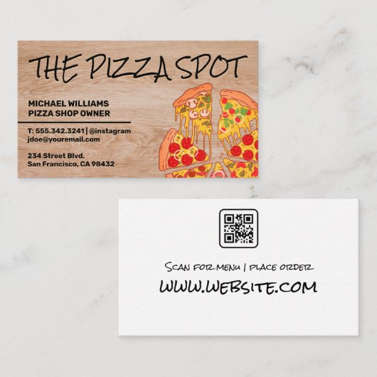 Carte De Visite Pizza Pie Slices | Restaurant | Code Qr (Devant / Derrière)