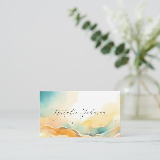 Carte De Visite Plage Abstraite moderne & Script de sable (Debout devant)