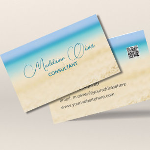 Carte De Visite Plage Bleu Océan Côtier QR Code Moderne