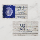 Carte De Visite plage chic dérive bois nautique bleu coquillages (Devant / Derrière)