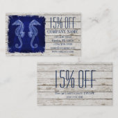 Carte De Visite plage chic dérive bois nautique bleu seahorse (Devant / Derrière)