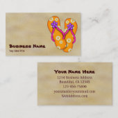 Carte De Visite Plage de belles tongs à fleurs orange (Devant / Derrière)