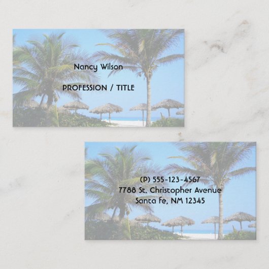Carte De Visite Plage de sable avec palmiers et vue sur l'océan (Devant / Derrière)
