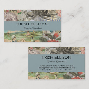 Carte De Visite plage d'été poulpe vintage antique voile