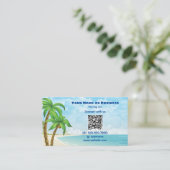 Carte De Visite Plage et palmiers | Code QR Tropical (Debout devant)