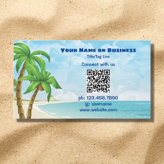 Carte De Visite Plage et palmiers | Code QR Tropical